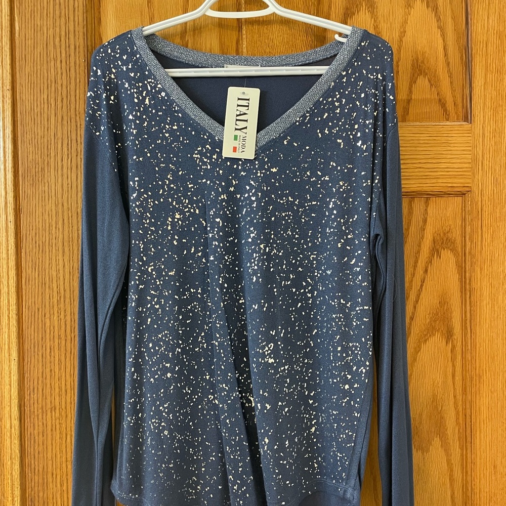 Moda Navy V-Neck Sweater with Speckled Design